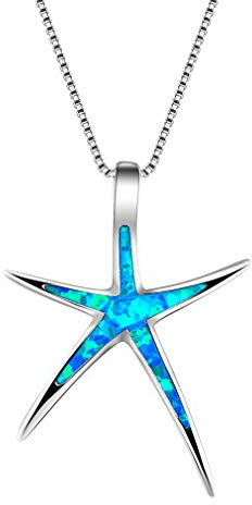 YAZILIND S925 Sterling Silber Einfache Schlüsselbeinkette Halskette Seestern Opal Anhänger Damen Muttertag Geschenk Schmuck (Blau)