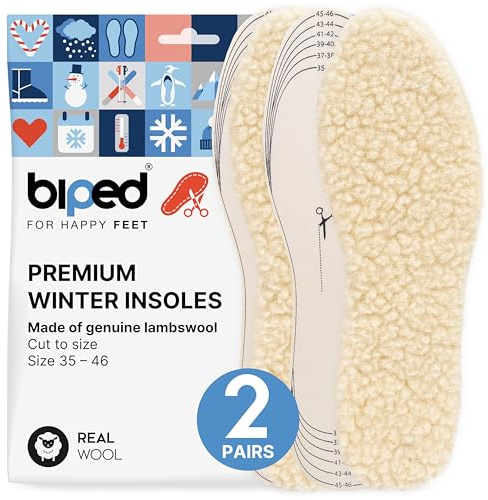 biped 2 Paar Lammwoll Einlegesohlen mit Natur Latex - Extra dick - Robuste Winter-Einlegesohlen - Isolierende Innensohlen zum Zuschneiden z2737