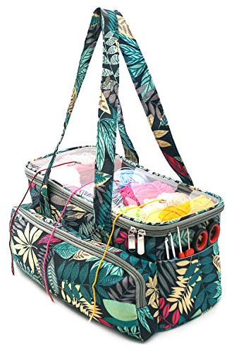 SumDirect Borsa portaoggetti per maglieria, borsa organizer per maglieria, borsa da lavoro portatile con coperchio trasparente per riporre fili, uncinetto, ferri da maglia e altri