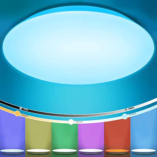 buling LED Deckenleuchte Dimmbar mit Fernbedienung, 24W Deckenlampe RGB Farbwechsel Rund, Flimmerfrei LED Leuchte, IP54 Wasserfest für Badezimmer Wohnzimmer Schlafzimmer Kinderzimmer, Ø30cm