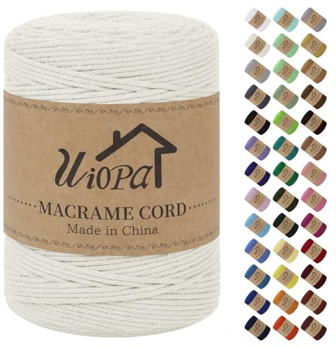 Uiopa Corde Macramé 3mm x 300m Fil Macrame Coton Naturel Ficelle Cordelette Couture Bricolage Cordon pour Macrame Mural, Porte Plante Mural, Decoration Mariage, Rideau, Emballage Cadeau (Naturel)