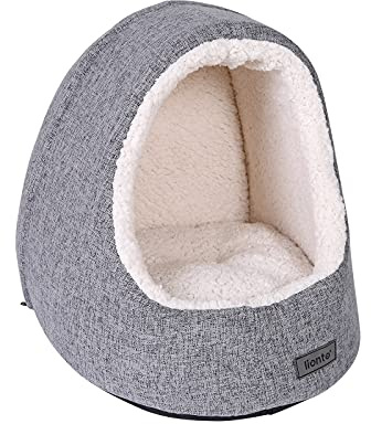 lionto Grotte pour Chats avec Coussin réversible Douillet, lit pour Animaux Lavable Bien rembourré pour Chats et Petits Chiens, 40x35x38 cm, Maison Confortable avec Picots antidérapants, Gris Clair