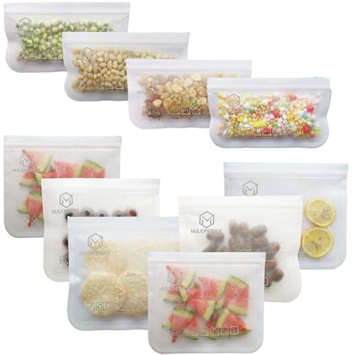 MAXPERKX 12-Pack Reusable Freezer Bags for Food Storage - Extra Thick Leak-Proof Plastic Ziplock Bags for Soup, Sandwich, Snack - BPA Free, 6 Medium, 6 Large Sealable