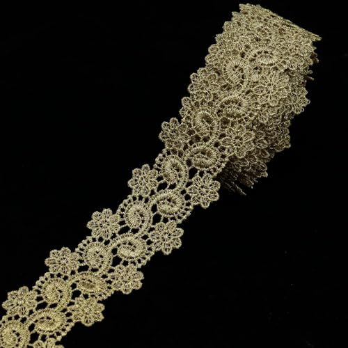 Goldfarbene Spitzenborte goldfarbenes Spitzenband Metallic-Stickerei Blumenhandwerk Spitze zum Nähen, Kuchenfransen, Hochzeitskleid (4,8 m, Nr. 4)