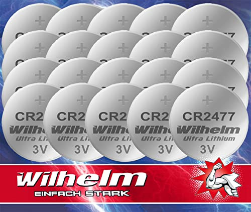 Wilhelm CR2477 Lithium Knopfzellen 3V 1070 mAh ø24 x 7,7 mm – 20 Stück