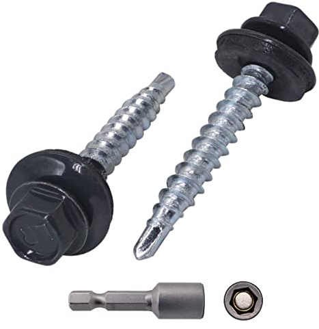 SKIR'CO (300 st) Takskruvar i metall, 4,8 x 35 mm målade självborrande skruvar med EPDM-brickor, sexkantsskruv i plåt (antracitgrå RAL 7016)