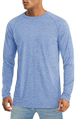 MAGCOMSEN Quick Dry Shirts for Men Long Sleeve UV Protection SPF Shirt Lightweight Athletic Workout Running Shirts Light Blue,M