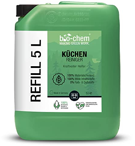 bio-chem Küchenreiniger - 5 Liter Kanister - Kraftreiniger Fettlöser Ceranfeldreiniger Edelstahlreiniger für Ceranfeld, Induktionskochfeld, Küchenarmatur, Küchenfront, Arbeitsplatte