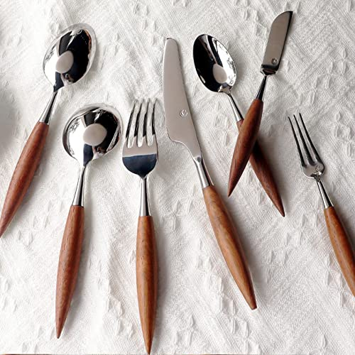 TTiiLoe Ensemble de Couverts 7 pièces avec Manche en Palissandre, Ensemble Acier Inoxydable, d'argenterie Luxe Bois, y Compris fourchettes cuillères Couteaux