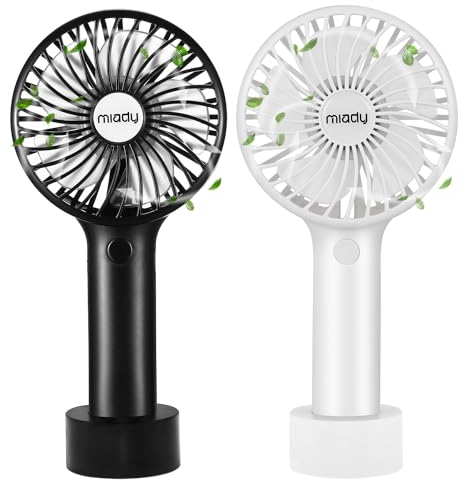 Miady [2 Stück] Handventilator, 5000mAh Mini Ventilator(7-20 Stunden Laufzeit) USB C Wiederaufladbare Akku Taschenventilator Lüfter mit 3 Geschwindigkeiten für Reisen Draußen und Innen