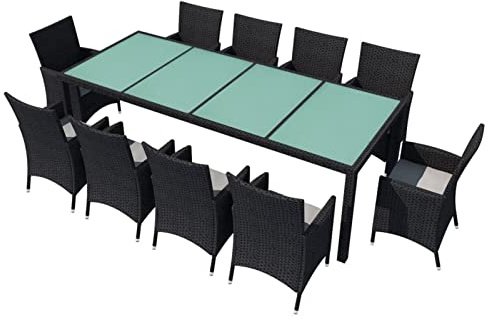 Festnight Rattan Essgruppe 10 Personen Rattan Gartenmöbel Set mit Auflagen Sitzgruppe Garten 11-TLG. Gartenmöbel Essgruppe Gartengarnitur Sitzgarnitur Terrassenmöbel Schwarz und Weiß