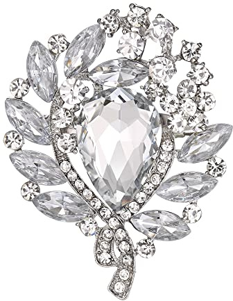 EVER FAITH Braut Runde Strass Brosche Pin, glänzend Tropfen Marquise Kristall Vintage Pin Schmuck Geschenk für Damen Weiß Silber-Ton