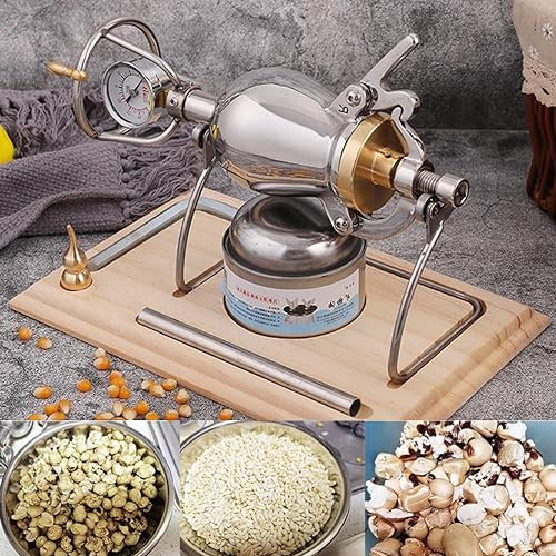 Antique Popcorn Machine, Chinese Traditional Popcorn Maker with Safety Valve, Stainless Steel Fire Heating Popcorn Cannon for Home Party