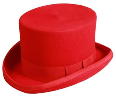 Dvbfufv Modischer Fedora-Hut für Herren, aus Wolle, All-Match, Panama-Zaubererhut, Gentleman, Zylinderhut, Riemen, Steampunk-Hut, rot, Above 60cm