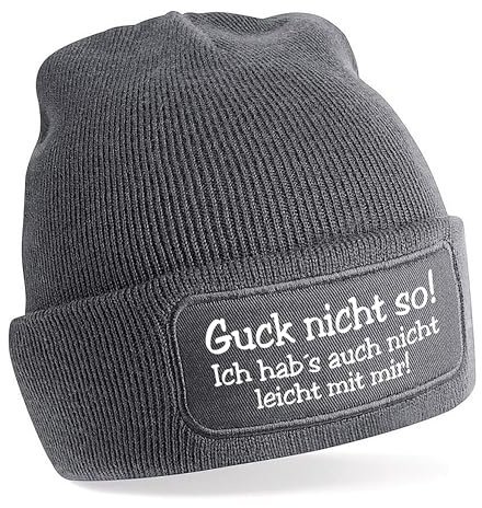 Herzbotschaft Beanie Strickmütze mit Spruch | Guck Nicht so! | Farbwahl | Unisex SoftTouch angenehm weiche und warme Wintermütze | OneSize Einheitsgröße für Erwachsene