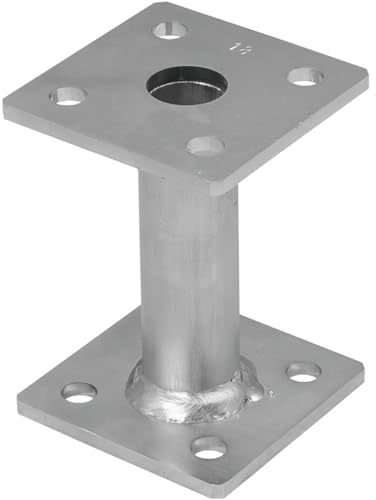 Bolt Down 100mm (Pack of: 2) Pergola Elevated Post Base Support Heavy Duty Galvanised 4mm Fence Foot Bracket - Fencing, Decking