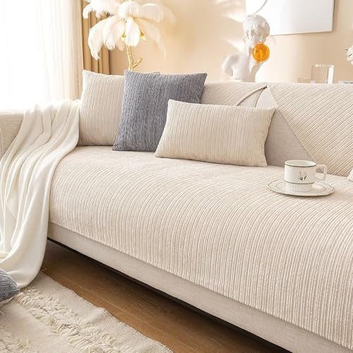 Gluhbirnen Sofadecke, Sofadecken Für Sitzfläche, Sofaschoner rutschfest, Sofa Überzug, Chenille Sofabezug l Form, Sofa Überwurfdecke, Couch Bezug, Couch Decke, Cremeweiß, 70 * 70CM