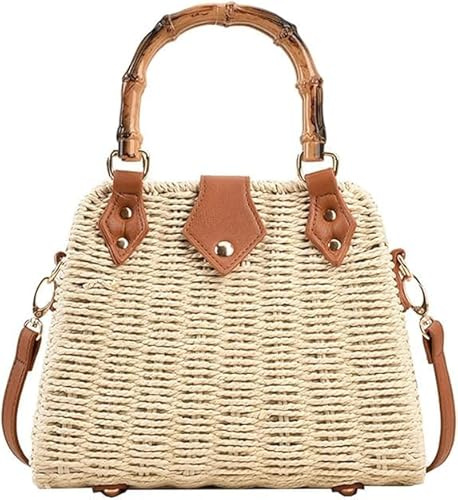 Sommer-Strohtasche für Damen, Strand, Rattan, Griff oben, Stroh, Crossbody, Clutch, handgewebte Tragetasche
