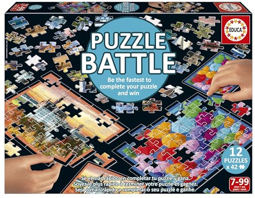Educa - Puzzle Battle Paisajes, Juego de Mesa Familiar, Una auténtica Batalla de Piezas, Sé el Primero en completar tu Puzzle, a Partir de 7 años (20121)