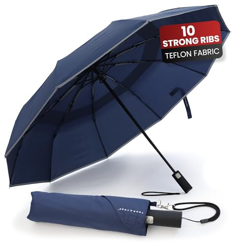 TERRATREK Windproof Umbrella: Strong Fibreglass, Compact Auto Open/Close, Premium Teflon Large Double Canopy, Durable & Wind Resistant – Portable for Car & Backpack, Men & Women, UK Design
