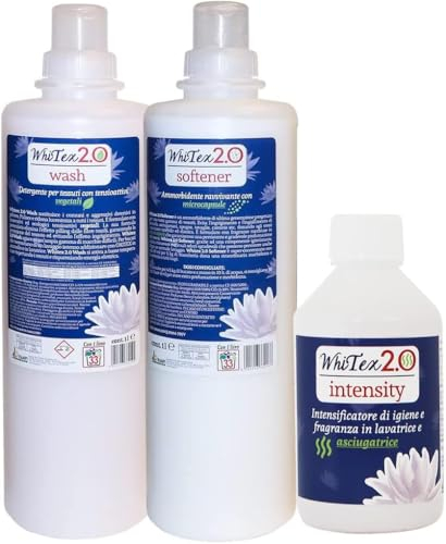 HOME PRO Kit Lavaggio Professionale Completo Whitex, Ammorbidente 1L, Detersivo Lavatrice 1L, Essenza Bucato Igienizzante 250ml, Ipoallergenico Profumato Concentrato