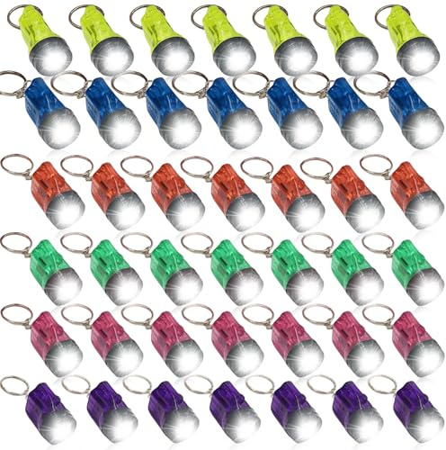 Molbory Mini linterna llavero, 42 unidades, 4 cm, LED, mini linterna para niños, multicolor, juguete para niños, regalo para invitados, camping, exterior, senderismo
