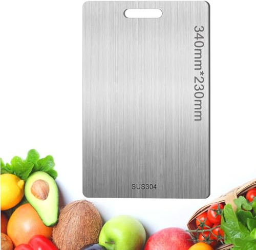 Tnhsvp Planche a Decouper en Titane,34X23cm Plaque Inox Cuisine Titanium Cutting Board, Double Face Planche à Découper en Titane Multifonction, pour Viande, Fruits, Légumes