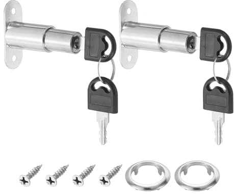PATIKIL Push Plunger Lock, 2 Pack 32mm(1-1/4inch) Cylinder Length 3/4 Cylinder Diameter Zinc Alloy Chrome Finish Desk Drawer Lock Keyed Different for File Cabinet Wardrobe Sliding Door