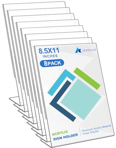 DESONAUT 8 Pack Acrylic Sign Holder 8.5x11 inches, Plastic Clear Sign Holder with Vertical Slanted Back, Picture Photo Flyer Document Paper Frames Display Stand