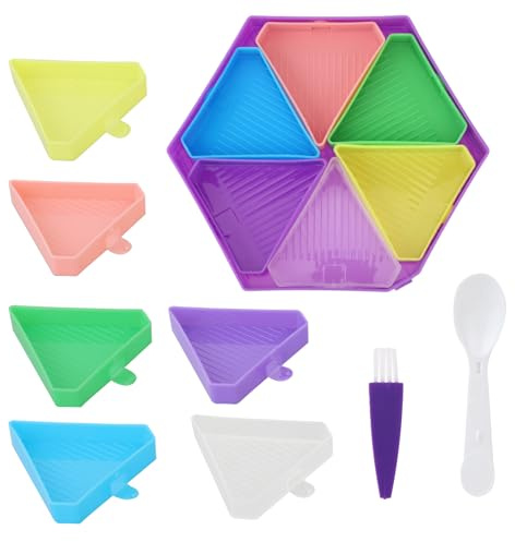 COMNICO Diamond Art Painting Trays, 9Pcs Diamond Art Painting Tools and Accessories Kits Divided Colorful Trays with Brush and Spoon Bead Sorting Trays Organizer for DIY Art Craft