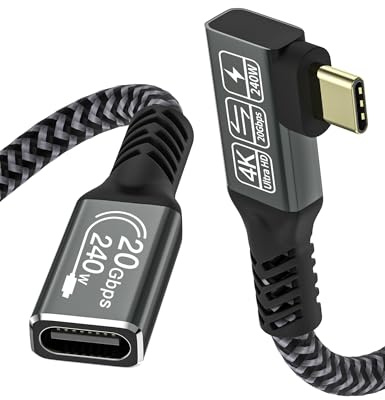 CAKOBLE USB C Verlängerungskabel 0.5m, Winkel Buchse auf Stecker, Unterstützt 3.2 20Gpbs/240W und 4K@60Hz Mit iPhone 16/15 MacBook Galaxy S24