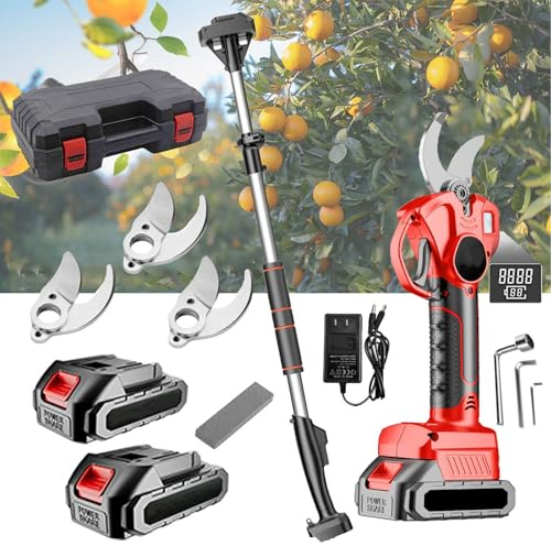 Tijeras de Podar Electricas de 35mm con Alargador, Tijeras De Podar Bateria, Podadoras Profesionales Sin Escobillas Con 2 Baterías De 2.0ah Para Ramas, Huertos, Jardinería y Viñedos