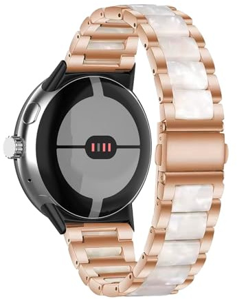Metall Armband Kompatibel mit Google Pixel Watch 3 45mm Armband mit Faltschließe Schnellverschluss Harz Armbänder Edelstahl Verstellbares Ersatzarmband für Google Pixel Watch 3 45mm (14,Eine Grösse)