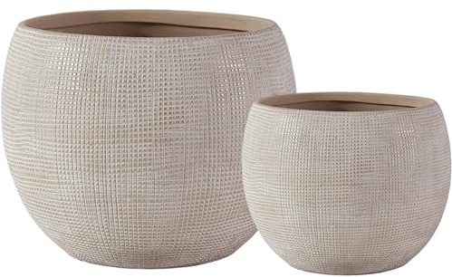Olly & Rose Barcelona Ceramic Plant Pots Beige Set 2 17cm and 13cm diameter Medium Plant Pots Outdoor and Indoor - Beige Planters - Flower Pots