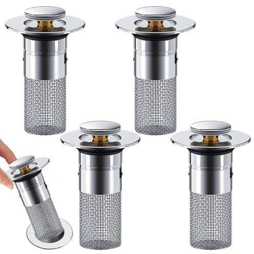 Roinaid Volltanz abflusssieb 4 Stück Bodenabflusssieb Edelstahl Pop Up Ablaufventil Waschbecken Waschbeckenstöpsel Pop Up für Aufsatzwaschbecken 34–40 Mm Ablaufstopfen