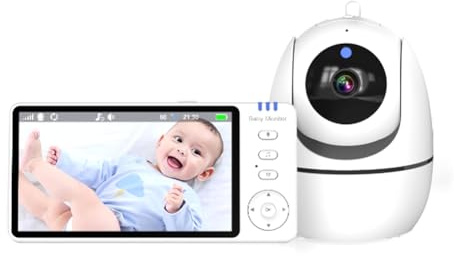 Qusedwey Monitor de Vídeo para Bebés de 5 Pulgadas Audio Bidireccional Interior Vigilancia para Madres e Hijos 2,4G Mini Cámara de Seguridad para el Hogar PTZ