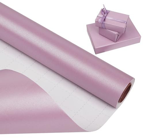 HBell lila omslagspappersrulle, 43 cm x 10 m pärllös lyster enfärgat matt omslagspapper, pärlemorskimrande kraftpapper för födelsedag, jul, fest, bröllop, babyshower