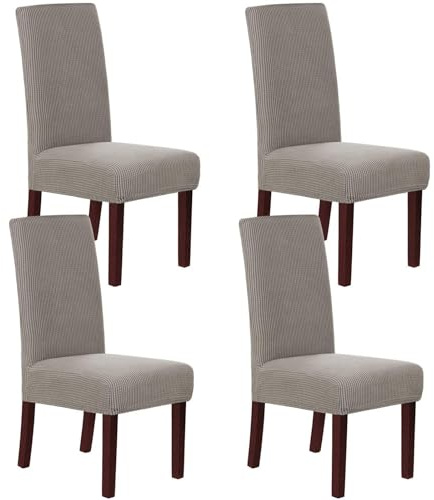 HOMECOVER Stuhlhussen 4er Set, Stretch Jacquard Stuhlbezug Stuhlhussen für Esszimmerstühle Universal Abnehmbarer Stuhlbezug Für Esszimmer Hotel Küche-Taupe-4er Set