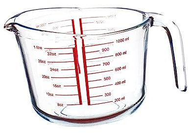 SOLUSTRE Taza Medidora De Vidrio Templado 1 Litro Transparente Borosilicato Resistencia Térmica Para Cocina y Leche
