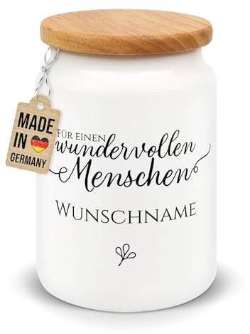 Print Royal PR Vorratsdose mit Namen selbst gestalten - Für einen wundervollen Menschen - Personalisiertes Geschenk zum Geburtstag, Weihnachten, Einzug, Danke - Keramikdose inkl. Holzdeckel, 650 ml