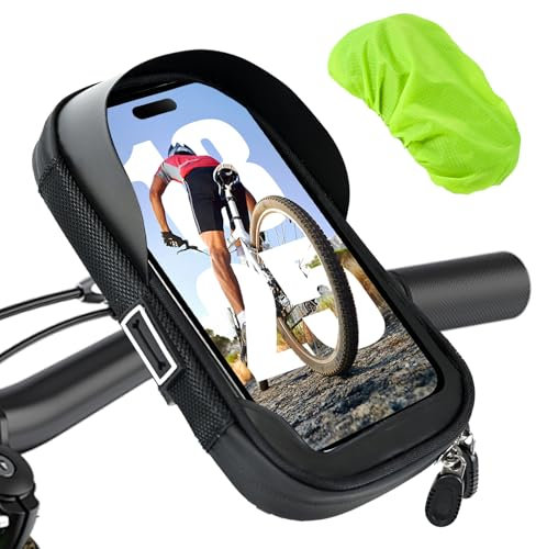 Joellfuner Lenkertasche Fahrrad, Wasserdicht und Langlebig Fahrradtasche Lenker mit Regenhaube, Handytasche Fahrrad mit Touchscreenfolie, 360° Drehbarem Fahrradhalterung für 4.7-6.8 Zoll Smartphone