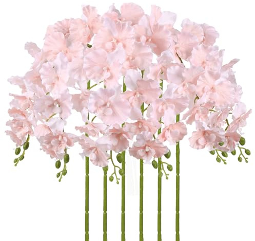 Orchids Artificial Flowers,6PCS Light Pink Tall Fake Flowers 36 Artificial Phalaenopsis Long Stems Silk Orchids for Wedding Party Office Home Décor (Light Pink)