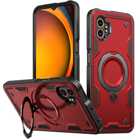 PanXCase Fodral för Samsung Galaxy XCover 7 Pro - Militärfodral Hållare Ring Roterbar Metall 360° Magnetisk Militär Armor Stötsäker Skyddshölje (Röd)