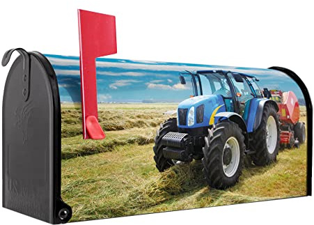 banjado Amerikanischer Briefkasten - US Mailbox/Letterbox mit Motiv Motiv Traktor 51x22x17cm - Postkasten Stahl aus Amerika – Briefkasten amerikanisch schwarz pulverbeschichtet
