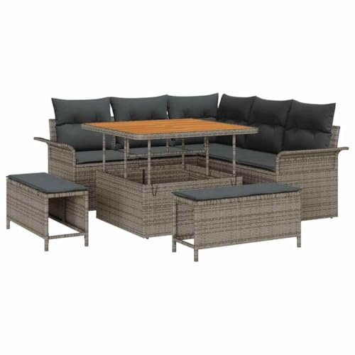 vidaXL Trädgårdsoffset med kudde 8 pcs Grå konstrotting, Trädgård och Terass, Modern Rattansoff set, Modulär Design, Lätt, UV-Skyddad, Utemöbler, Justerbart Bord