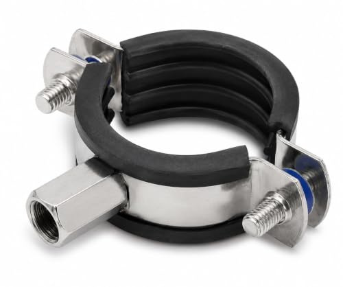 Edelstahl Schraubrohrschelle 40-43 mm (für 2.5 cm Rohr) | M8/M10 | mit Gummibelag | Rohrschelle für Heizung, Sanitär, Wasserleitungen, Lüftung (1, 40-43 mm)