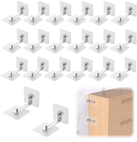 20er Set Kippsicherung Möbel Ohne Bohren, Schrank Wandbefestigung | Möbelanker (bis 45kg). Der perfekte Kippschutz für Babysicherheit und Wohnmobil Schränke.
