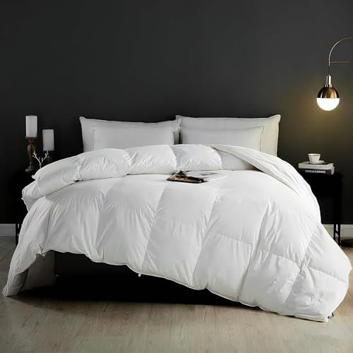 KUSNUG Piumone Invernale Singolo, Federa in Cotone Biologico con 10% Piumino, 90% Piume, Coperta Invernale Certificata Oeko-Tex e RDS Bianco 155 × 220 cm