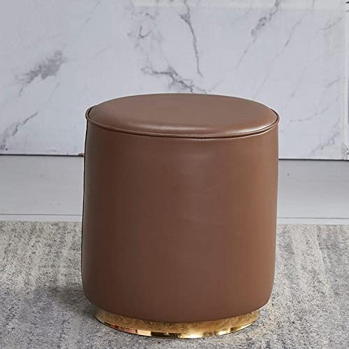Brauner Leder-Pouf - Runder Fußhocker für Make-up & Schuhwechsel, ideal für Schlafzimmer & Wohnzimmer - 32 x 35 cm, stilvolles & vielseitiges Akzentstück