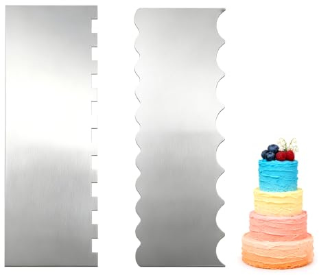 2 Pcs Cake Scraper, Metal Cake Scraper, 9 Inch Double Sided Cakes Smoother, Stainless Steel Cakes Scraper Buttercream Smoother for Decorating Cream, Mousse, and Gummy-Cakes